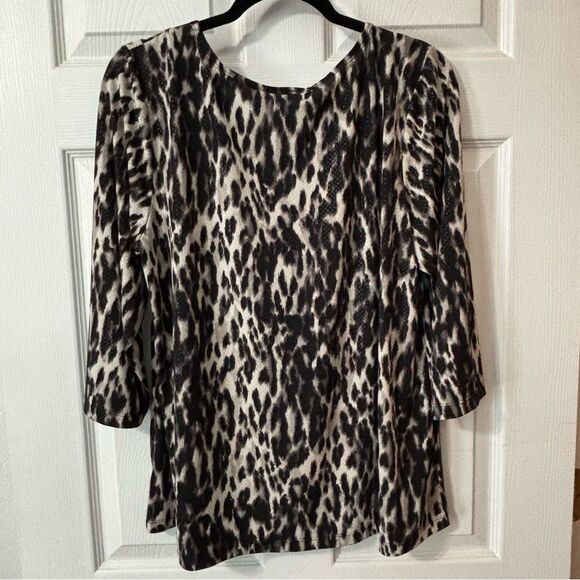 Susan Graver Black/Gray Animal Print Pullover Top Scoop Neck 3/4 Slv Sz Large - Picture 6 of 7